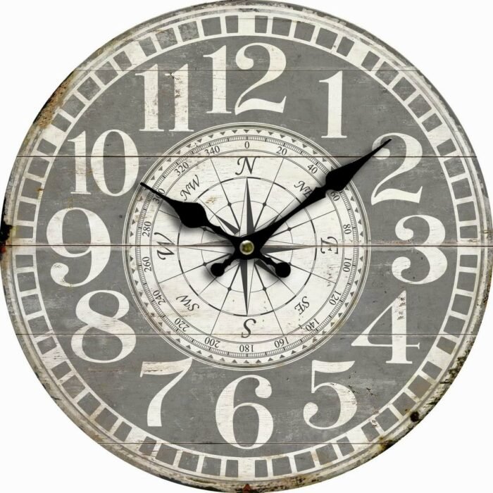 Dřevěné nástěnné hodiny Vintage compass